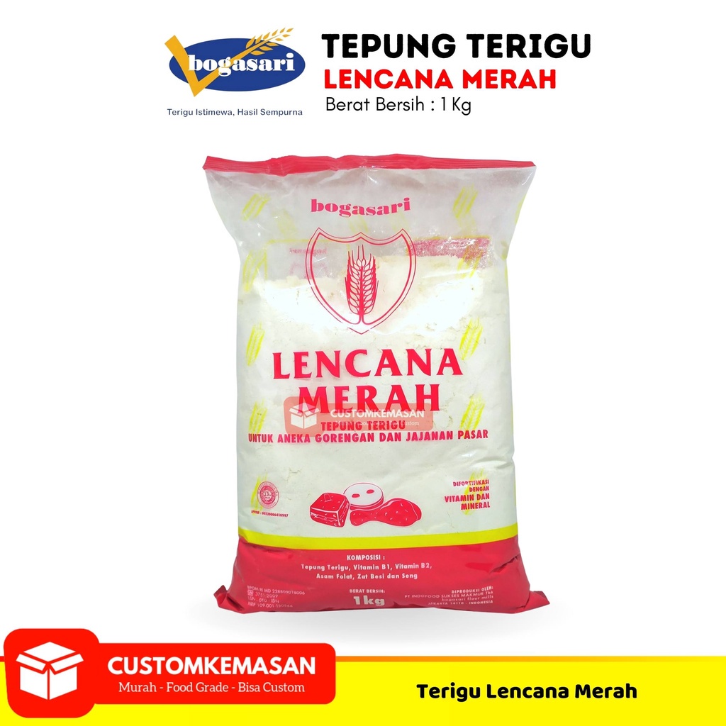 

Bogasari Tepung Terigu Lencana Merah / Tepung Terigu 1 kg / Tepung Terigu Serbaguna / Tepung Bogasari / Terigu Lencana Merah