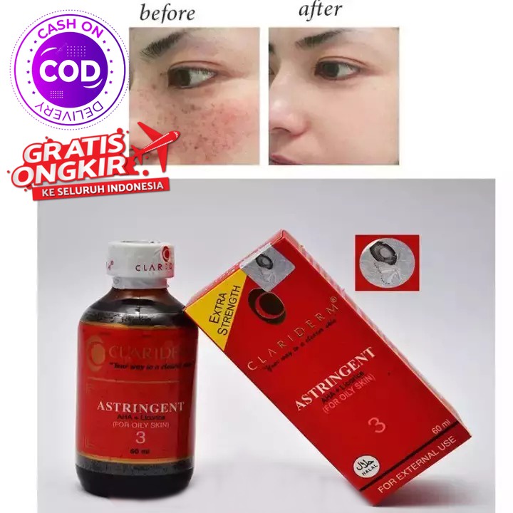 Clariderm Ori No 3 Asli - Claridem Astringen No 3 Alkohol Original / Toner Pembersih Wajah - 60ml