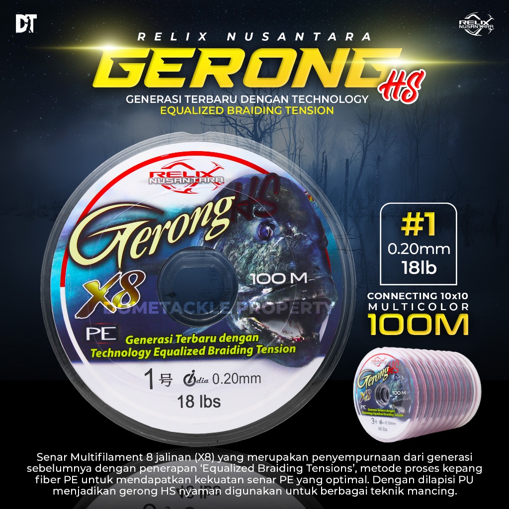 Senar PE Gerong HS Relix Nusantara X8 Connecting 100 Meter Senar Benang PE Pancing Multicolour PE