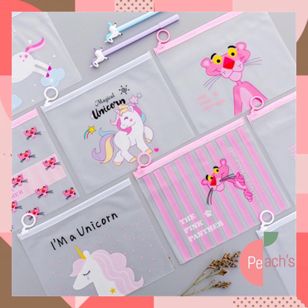 

PEACH - Tempat Pensil Transparan Unicorn / Map File Unicorn / Zipper Bag S523