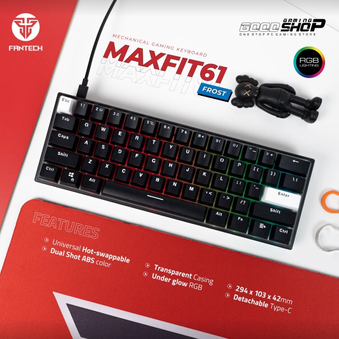 Fantech MAXFIT61 FROST Wired Hotswap Keyboard Gaming Mechanical RGB - Putih, Red