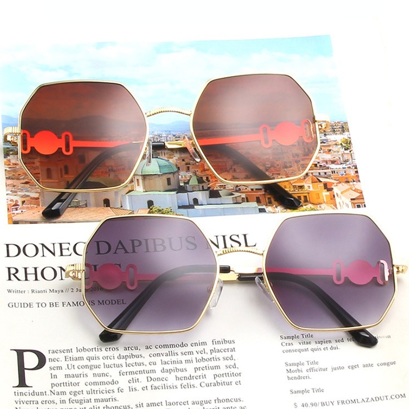 (YUZHU) Kacamata Poligonal Logam Mode Vintage Untuk Wanita Barat Fashion Tabir Surya Sunglasses