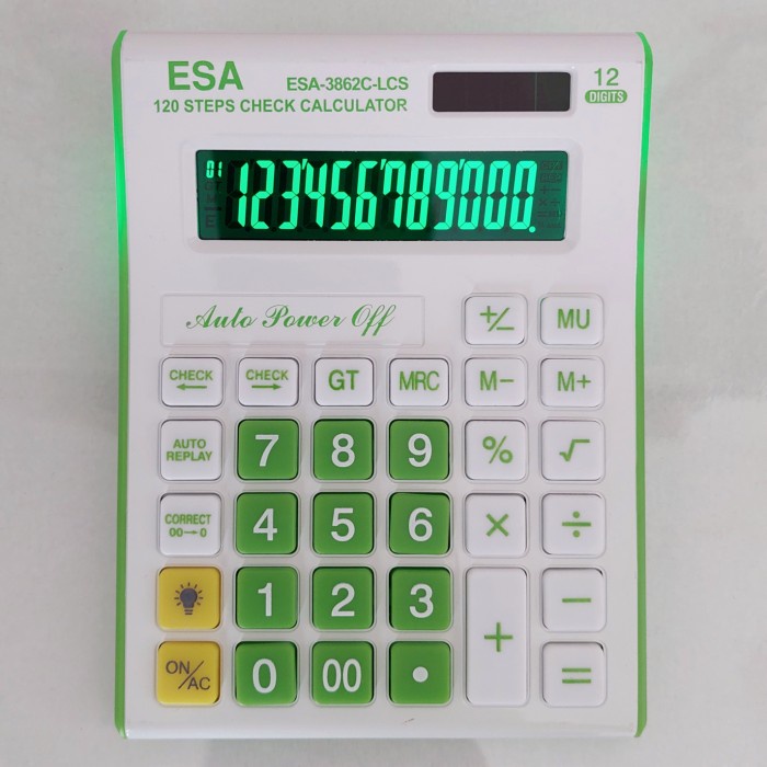 

Kalkulator LCD LED Calculator Check Correct 12Digits Original ESA 3862 - Hijau