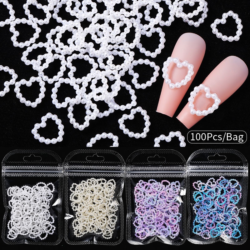 Heart Gold Silver Ikatan Simpul 3D Nail Art Dekorasi Glow-In-Dark Ornamen Hitam Putih Hati Berlian Imitasi Aksesoris Kuku