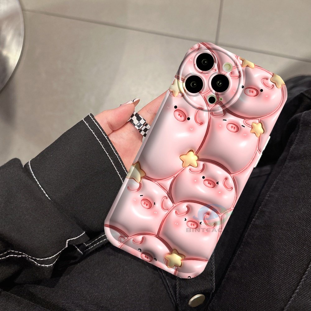 Samsung A14 A04 A04S A13 A03 A03S A12 A52 A52S A21S A50 A50S A30S A20 A10S A10 A1 M11 J7Prime J7Pro J6Prime J6Plus Pink Pigs and Monster Silicone Airbag Case Binteacase