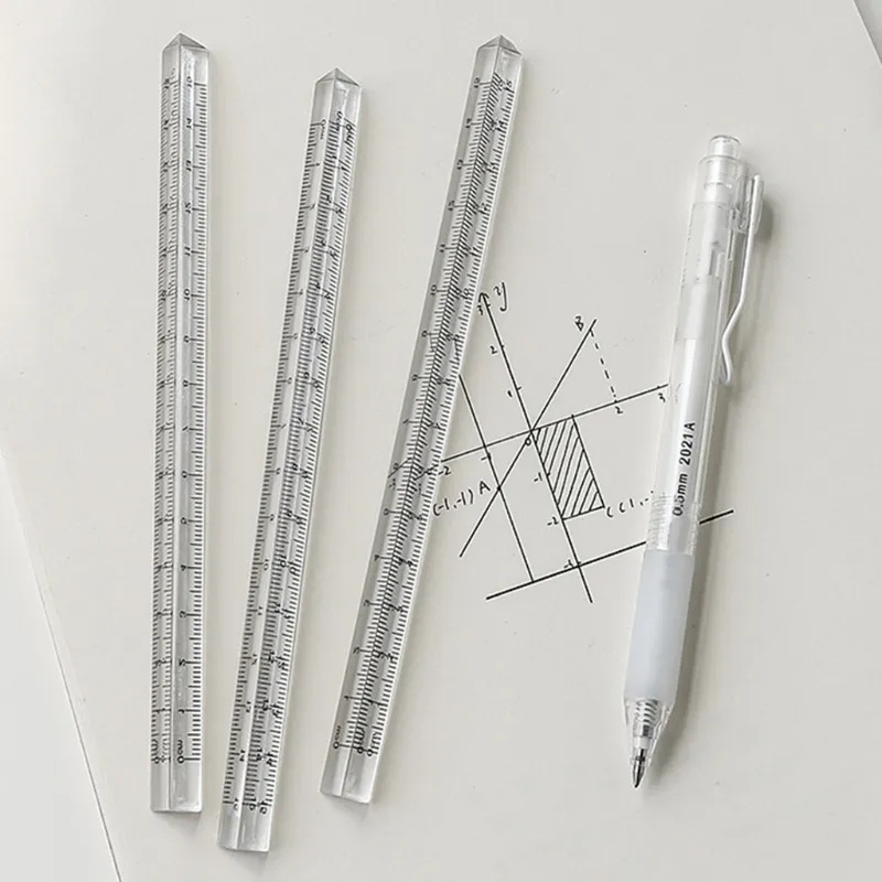 Siswa Menggambar Penggaris Lurus Pengukur 15cm/20cm Transparan Trigonometric Ruler Sekolah Kantor Mengajar Skala Penggaris Alat Tulis