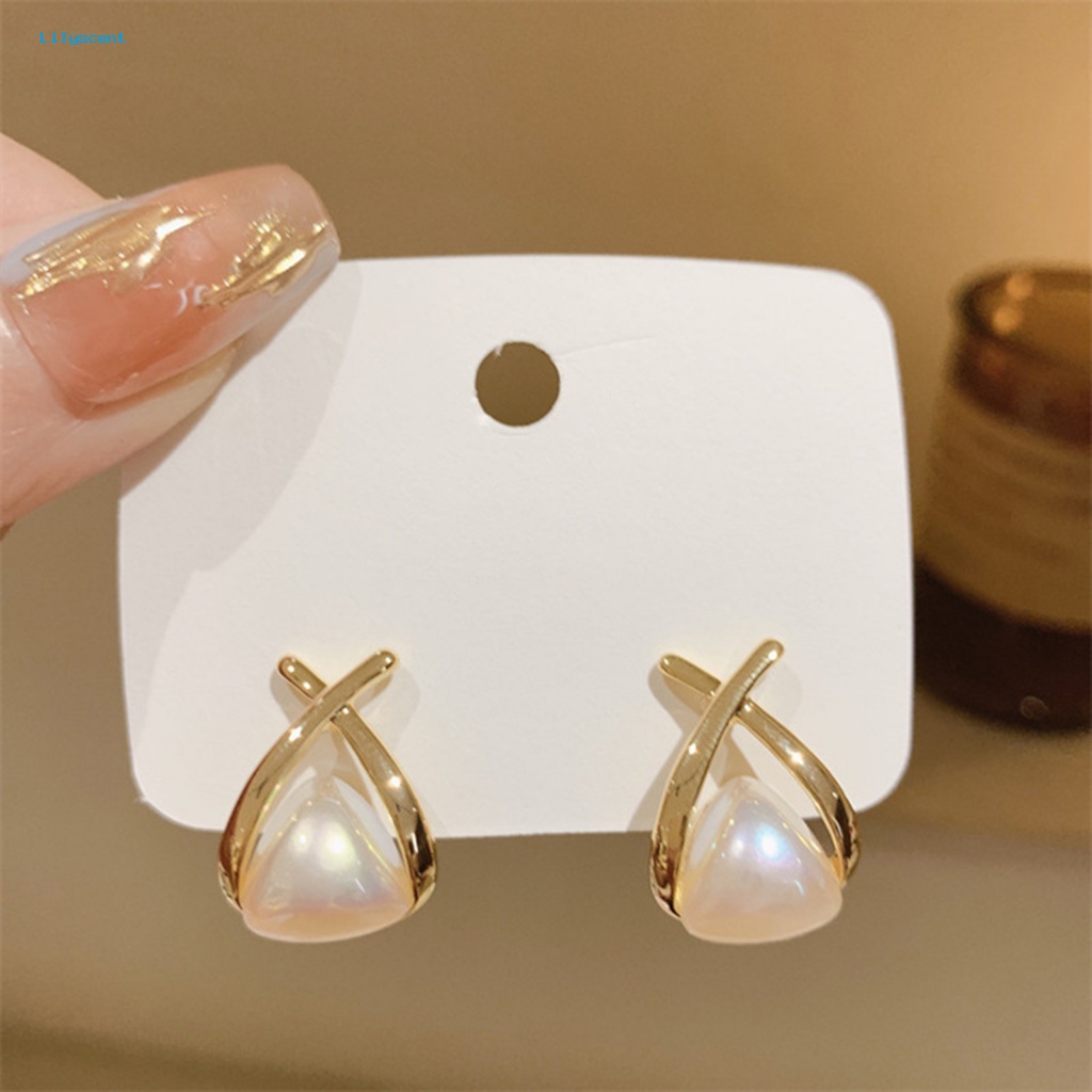 Lilyscent 1pasang Paduan Anting Mutiara Imitasi Fashion Aksesoris Temperamen Anting Mutiara Imitasi Indah