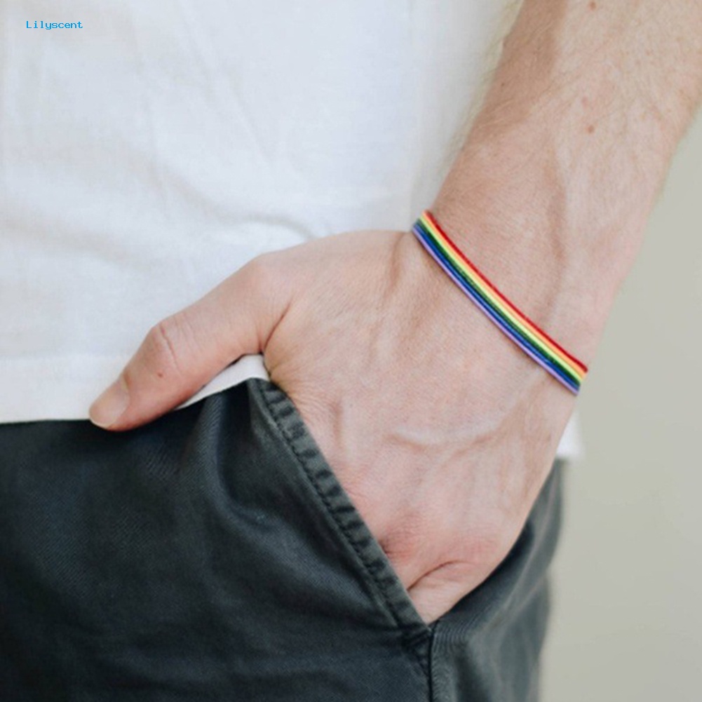 Lilyscent Handmade Pria Wanita Rainbow Cord Gelang Gay Pride Bangle Gelang Perhiasan