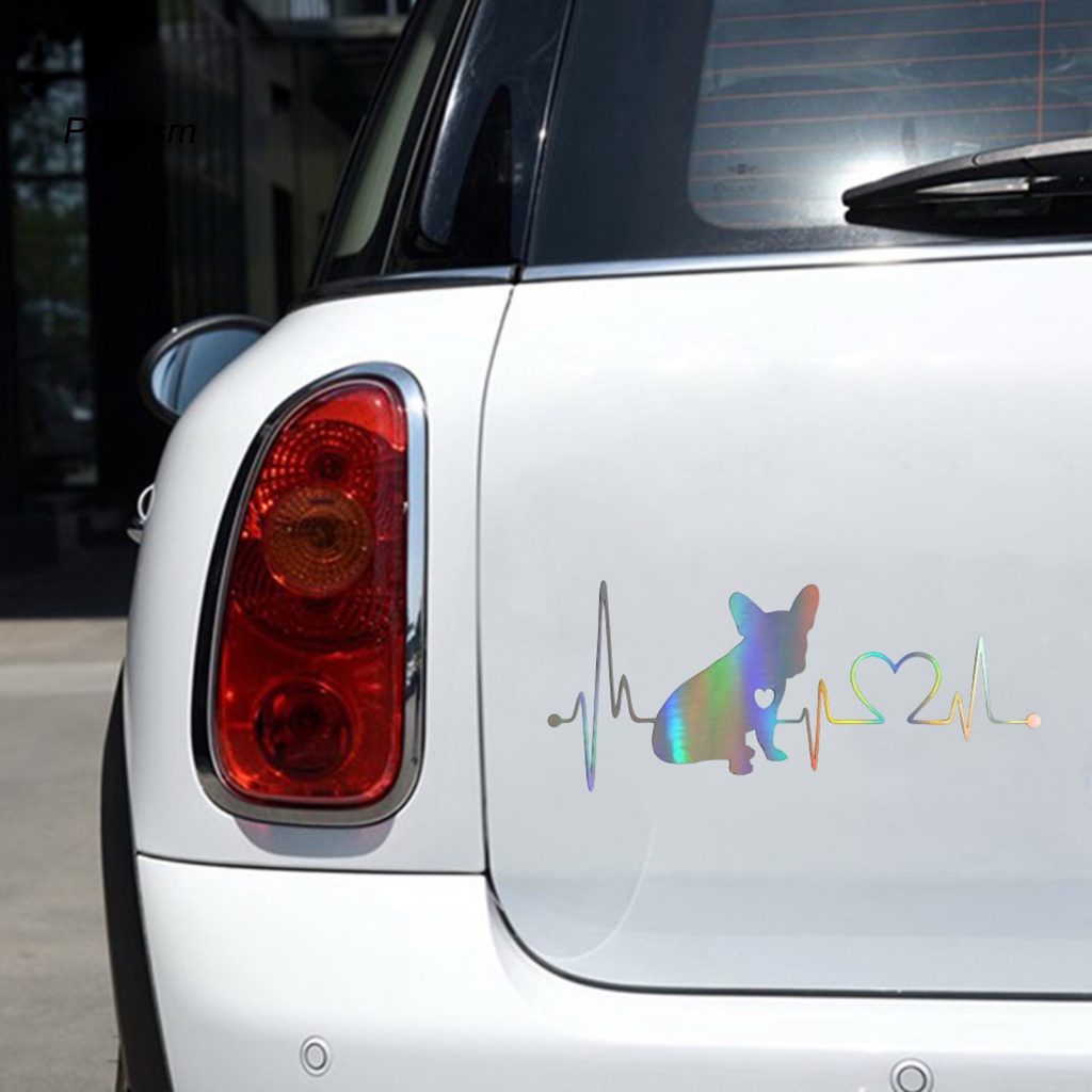 Pp Auto Styling Stiker Bumper Mobil Untuk Modifikasi French Bulldog Heartbeat Car Laser Dekorasi Sticker Tahan Air