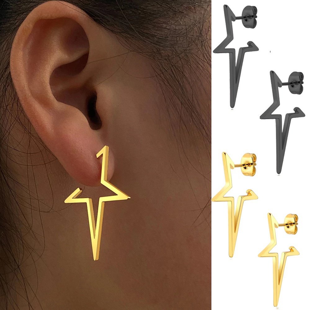 Jalan Hip Hop Wanita Gadis Trendi Drop Earrings Pesta Kerawang Stud Earrings Punk Gothic Bintang Besar Stud Earrings Berlebihan Korea INS Anti Karat Geometris Pentagram Earrings