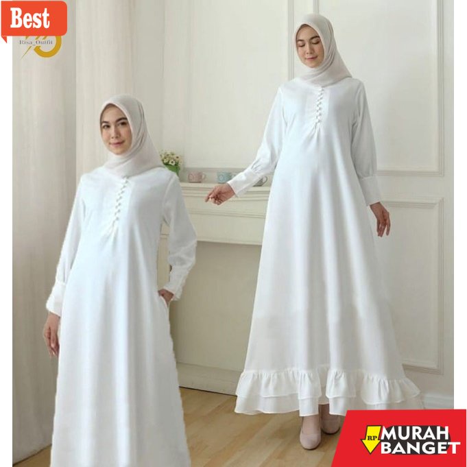 Tren baju lebaran wanita 2023- Gamis Putih Polos Dewasa Gamis Syari Gamis Warna Putih Remaja terbaru