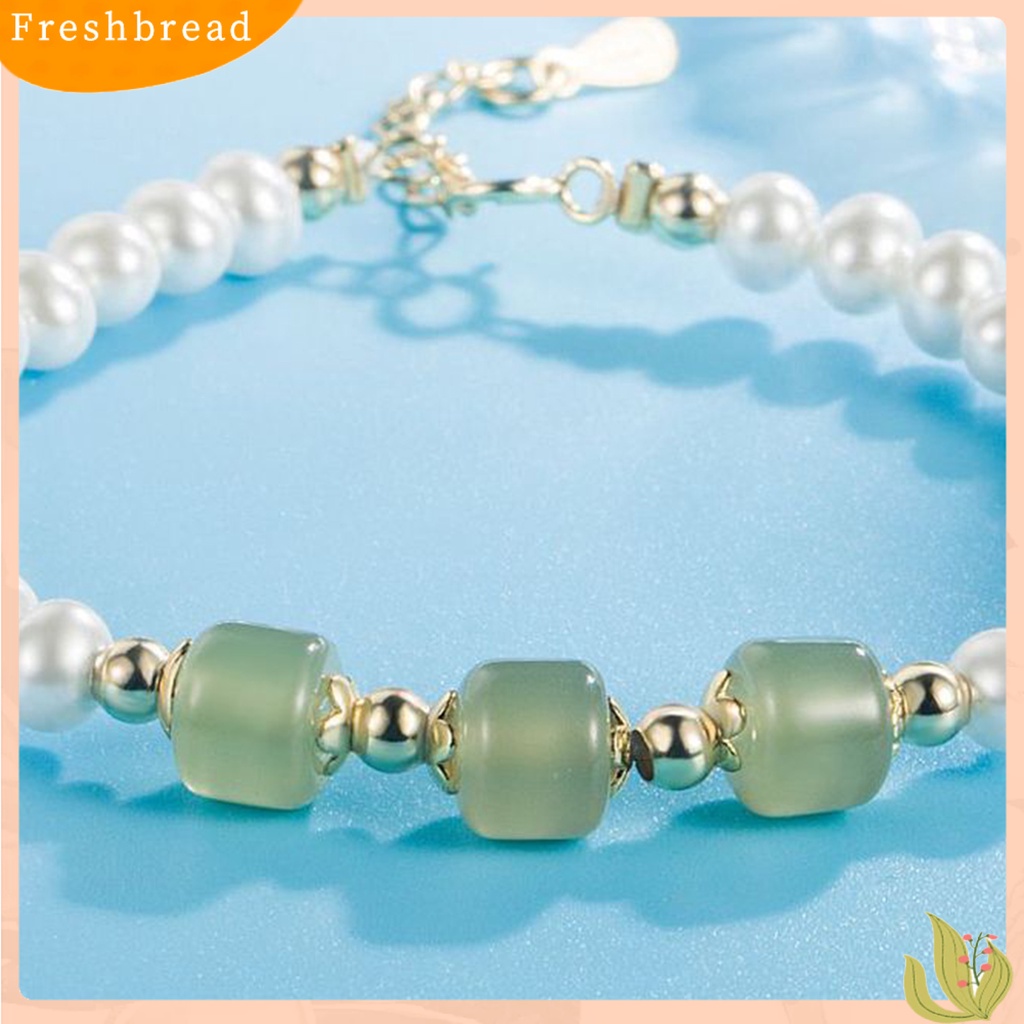 &lt; Freshbread &gt; Gelang Manik-Manik Bergaya Sederhana Pengerjaan Halus Vintage Umur Panjang Novelty Mewah Tiga Giok Mutiara Gelang Untuk Wanita