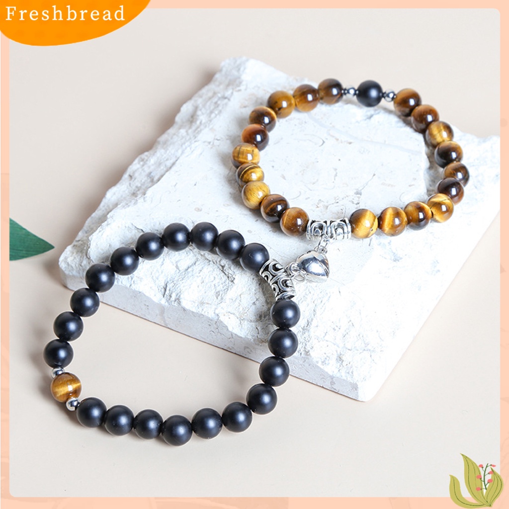 &lt; Freshbread &gt; 2Pcs Gelang Kekasih Manik Dekorasi Hati Ultralight Makna Tiger Eye Stone ic Couple Bracelet Untuk Hari Valentine