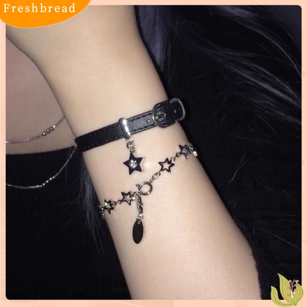 &lt; Freshbread &gt; Wanita Gelang Punk Adjustable Irregular Belt Gaya Bermata Lebar Hias Hadiah Gadis Bintang Charms Liontin Gelang Fashion Perhiasan Untuk Pesta