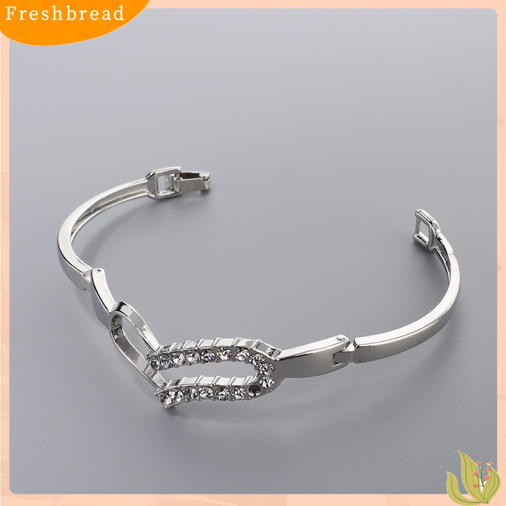 &lt; Freshbread &gt; Wanita Fashion Berongga Hati Berlian Imitasi Mengkilap Bangle Perak Disepuh Gelang Perhiasan