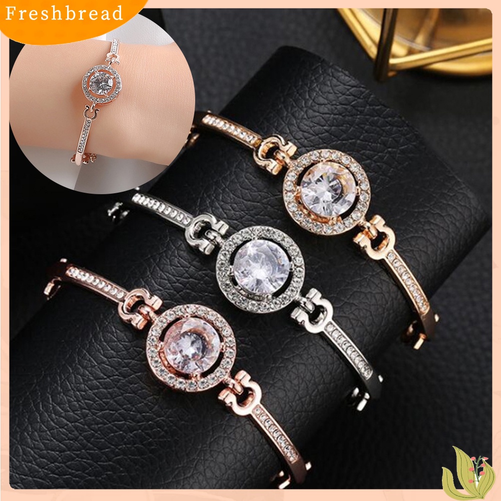 &lt; Freshbread &gt; Wanita Bulat Cubic Zirconia Hias Adjustable Gelang Bangle Pesta Perhiasan Hadiah