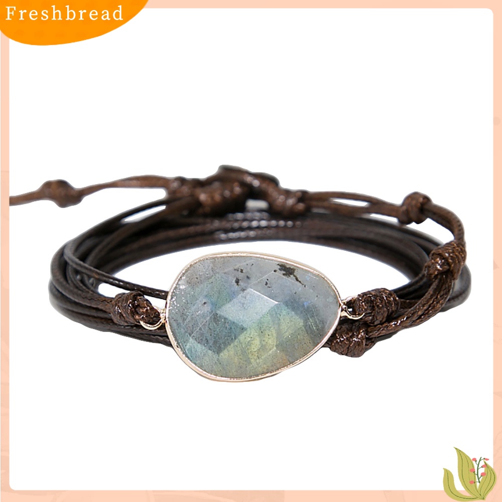 &lt; Freshbread &gt; Boho Unisex Multi Layer Simpul Tali Lilin Labradorite Stone Charm Handmade Gelang