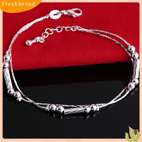 &lt; Freshbread &gt; Fashion Wanita Perak Berlapis Gelang Alloy Beads String Chain Bracelet Bangle