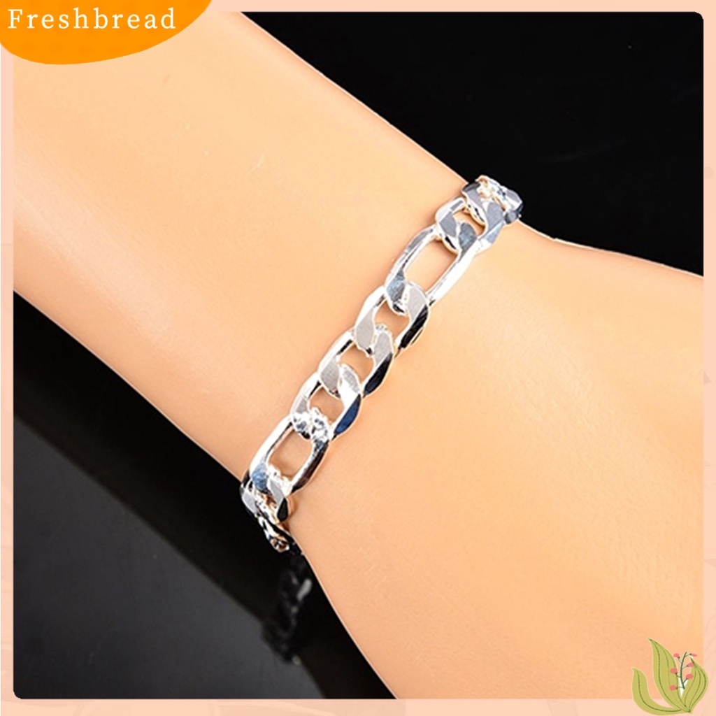 &lt; Freshbread &gt; Gelang Desain Datar Lobster Clasp Silver Plated Fashion Unisex Gelang Untuk Hadiah