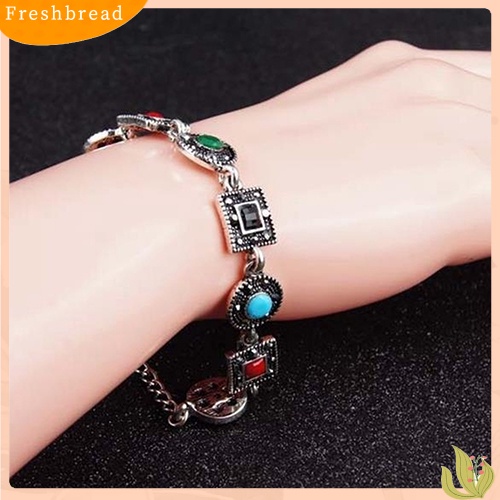 &lt; Freshbread &gt; Boho Wanita Lingkaran Persegi Warna-Warni Resin Ukir Etnik Gelang Pesta Perhiasan