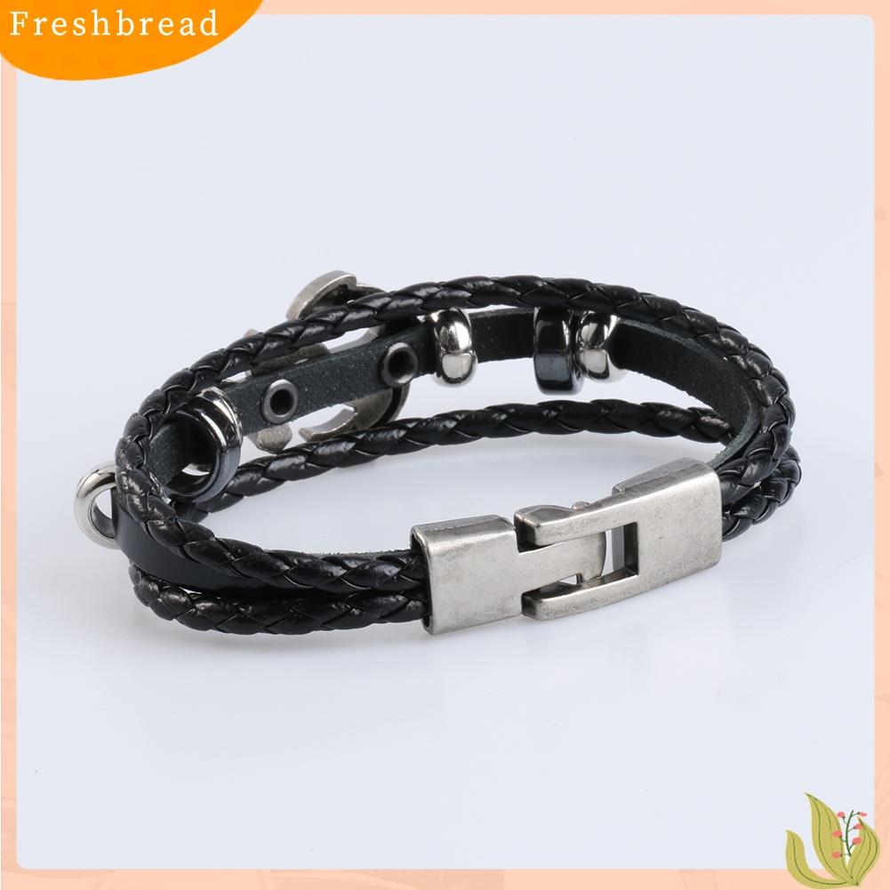 &lt; Freshbread &gt; Pria Vintage Logam Jangkar Baja Bertabur Surfer Kulit Imitasi Bangle Cuff Gelang