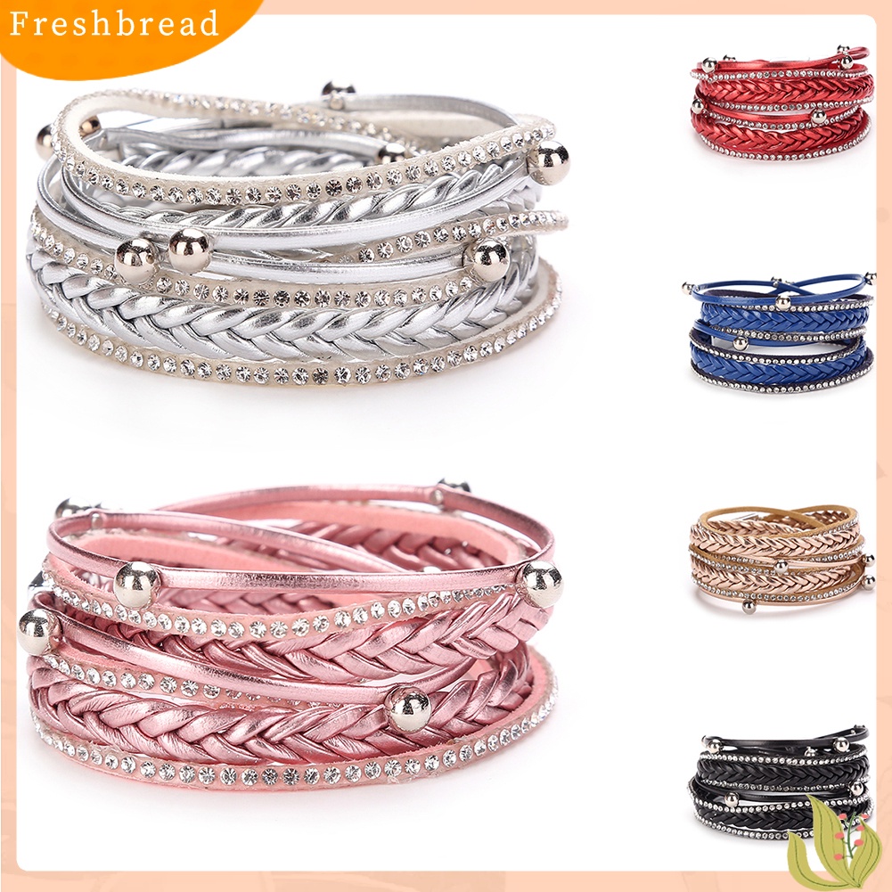 &lt; Freshbread &gt; Multi Layers Braided Shiny Rhinestones Bead Women Gelang Gelang Perhiasan