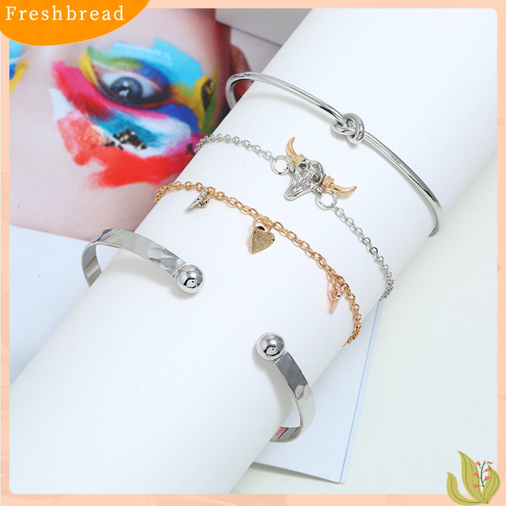 &lt; Freshbread &gt; 4Pcs/Set Wanita Fashion Cow Head Heart Knot Charm Gelang Bangle Perhiasan Hadiah