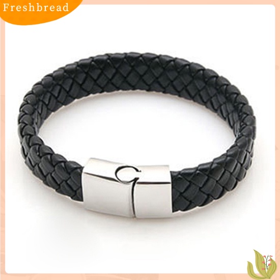 &lt; Freshbread &gt; Vintage Pria Paduan Kulit Imitasi Gelang Dikepang ic Gesper Gelang Bangle