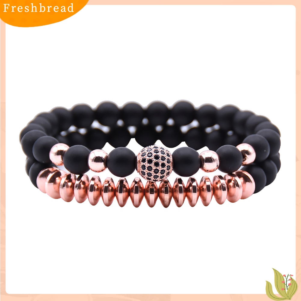 &lt; Freshbread &gt; 2Pcs Unisex Batu Alam Lava Rock Manik-Manik Gelang Handmade Perhiasan Pasangan