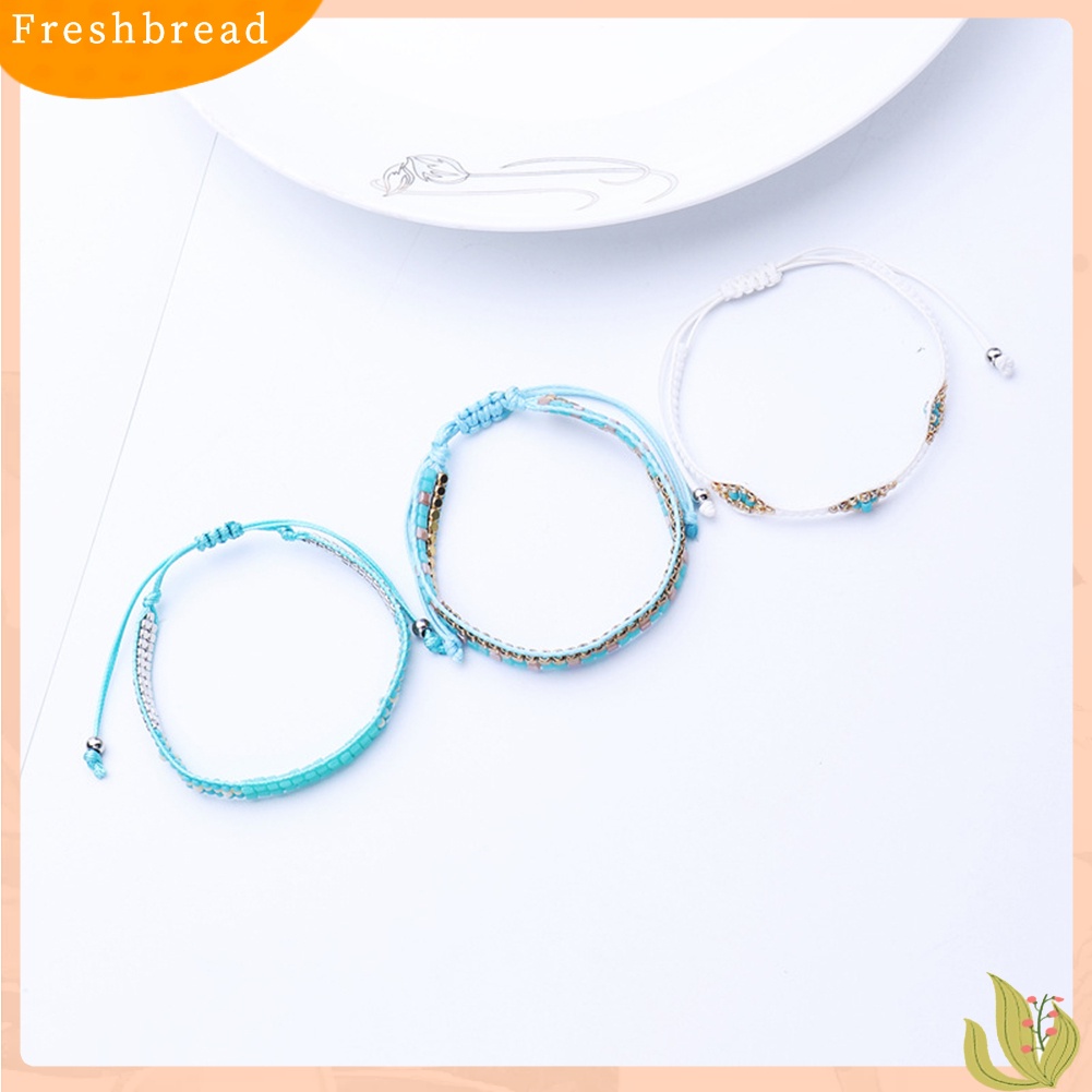 &lt; Freshbread &gt; 3Pcs/Set Boho Wanita Kubus Manik-Manik Tali Lilin Anyaman Gelang Pantai Perhiasan Hadiah