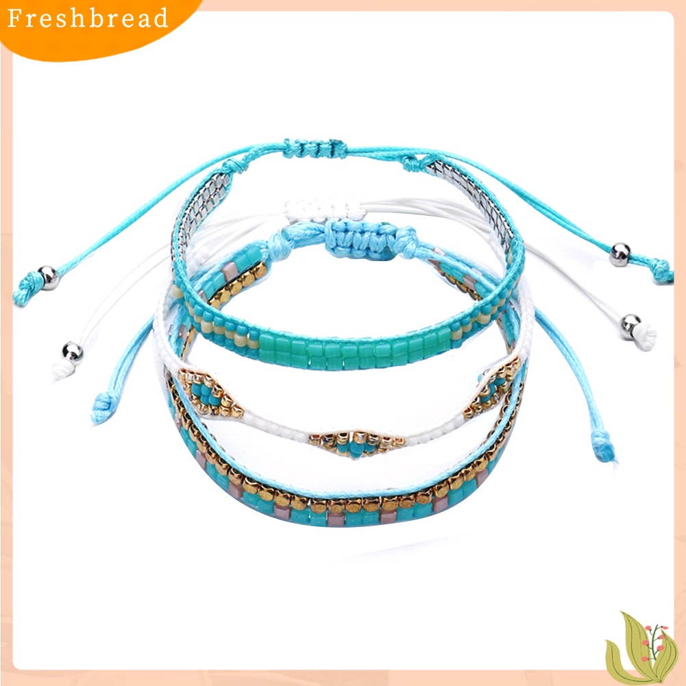 &lt; Freshbread &gt; 3Pcs/Set Boho Wanita Kubus Manik-Manik Tali Lilin Anyaman Gelang Pantai Perhiasan Hadiah