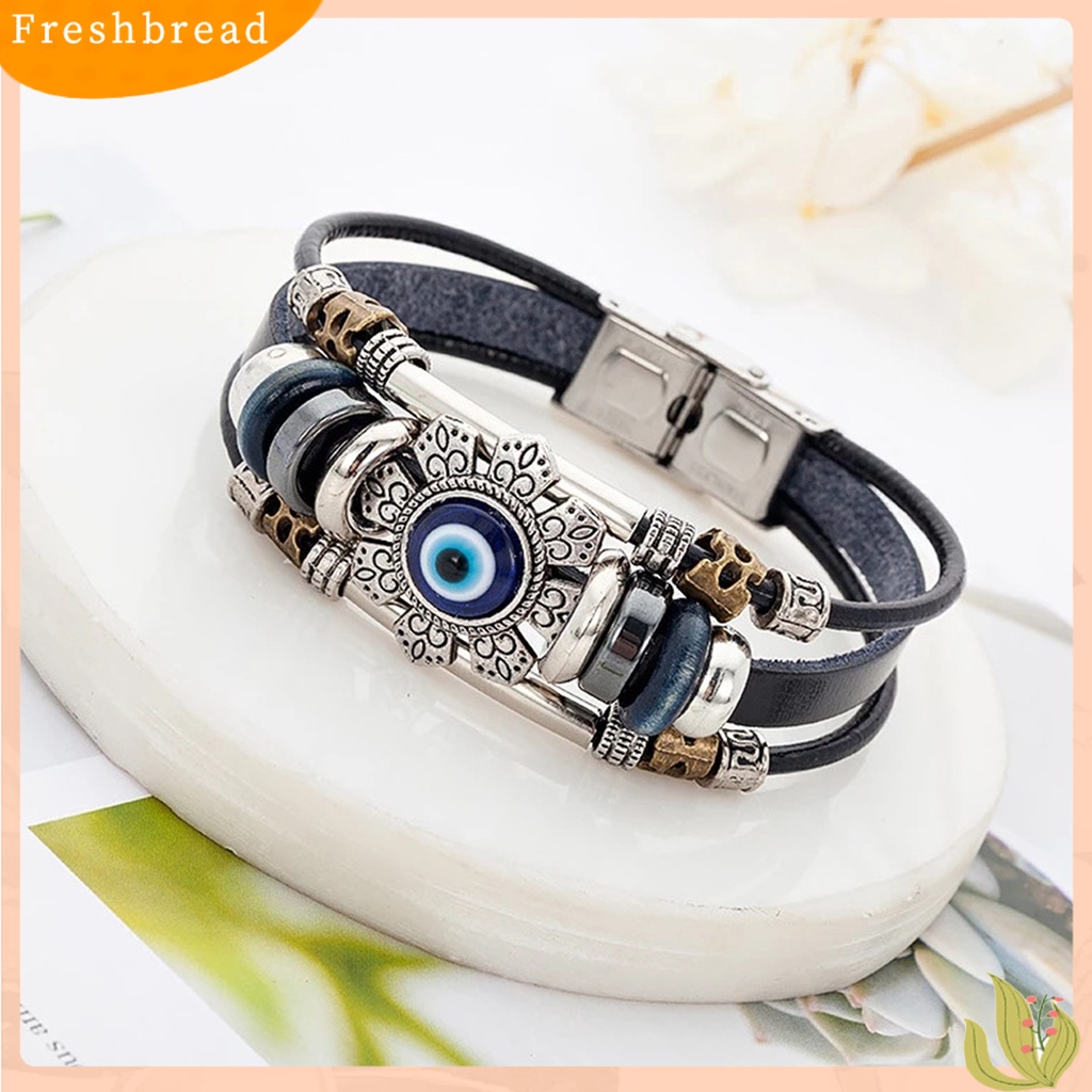 &lt; Freshbread &gt; Gelang Kulit Imitasi Bohemian Multilayer Beads Vintage Geometris Hias Hadiah Pria Wanita Turki Evil Eye Charm Bracelet Jewelry Untuk Kehidupan Sehari-Hari