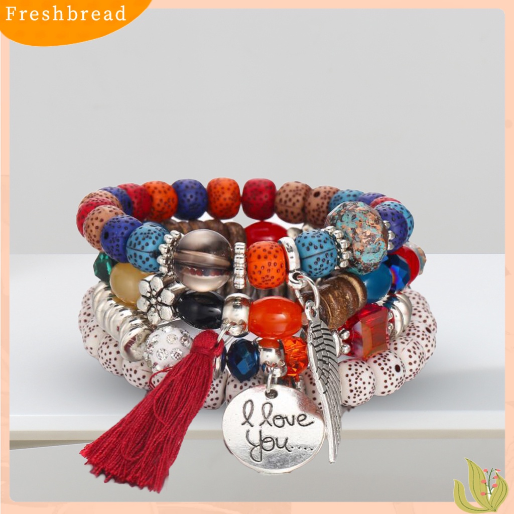 &lt; Freshbread &gt; 4Pcs/Set Gelang Manik-Manik Gaya Bohemian Dapat Ditumpuk Multi-layer Modern Nice-looking Charm Bracelet Untuk Wanita