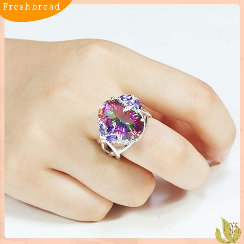 &lt; Freshbread &gt; Glitter Bunga Kuncup Pelangi Berlian Imitasi Bertatahkan Cincin Pengantin Pertunangan Perhiasan Hadiah