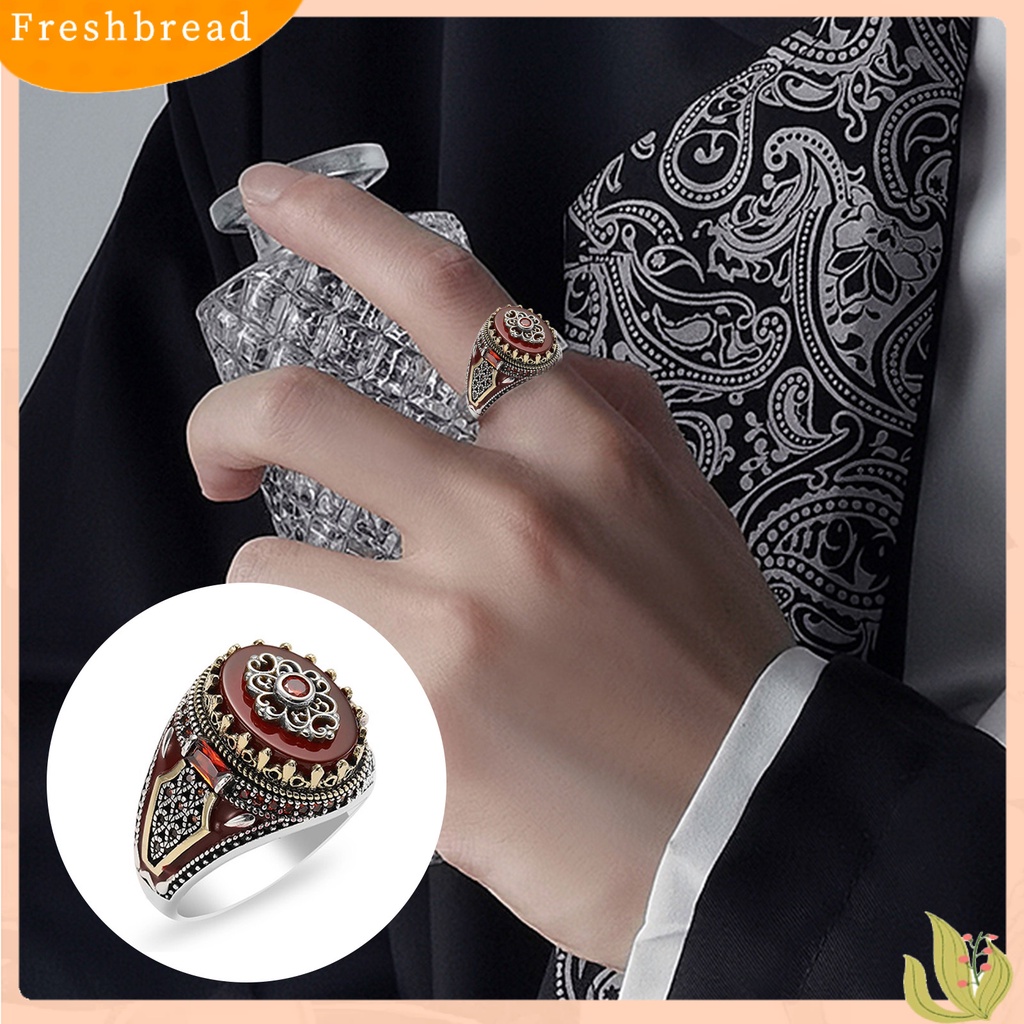 &lt; Freshbread &gt; Cincin Jari Aksesori Indah Batu Merah Retro Dua Warna Cincin Pria Perjamuan Perhiasan Hadiah Hadiah Hari Valentine