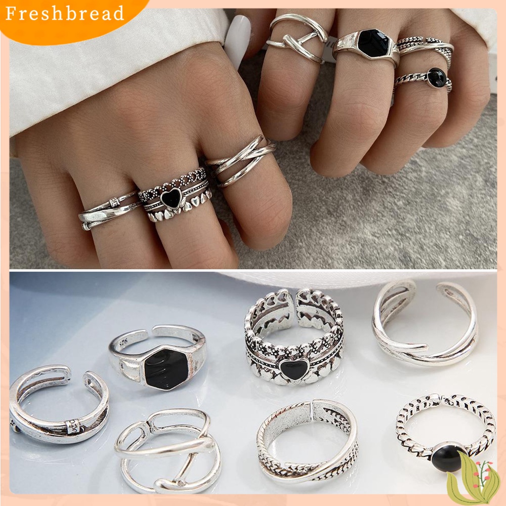 &lt; Freshbread &gt; 7Pcs/Set Wanita Cincin Punk Geometris Berlian Imitasi Hias Electroplating Bright Luster Dekorasi Hadiah Wanita Cross Heart Knuckle Rings Trendy Perhiasan Untuk Pacaran