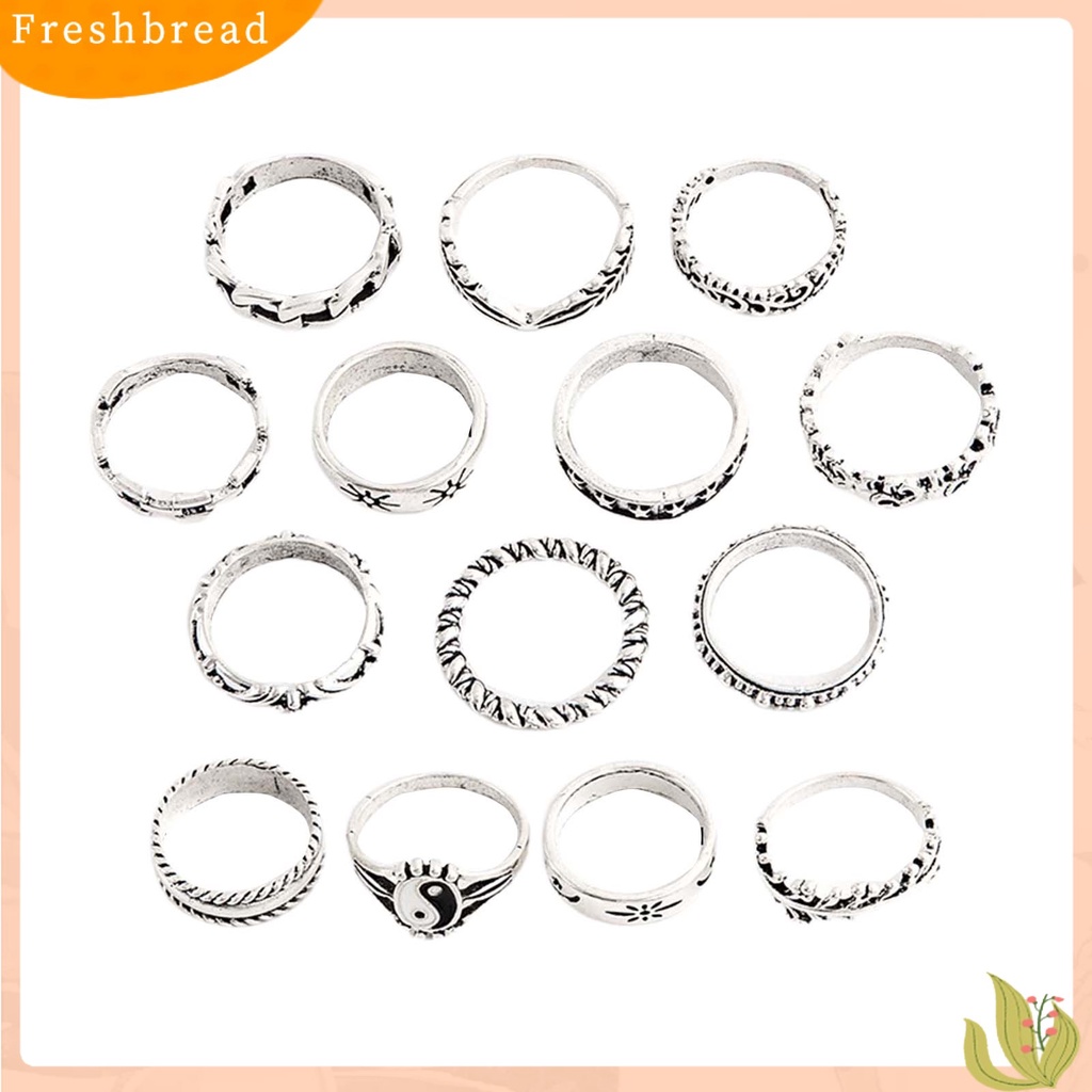 &lt; Freshbread &gt; 14 Pcs Knuckle Rings Stackable Tai Chi Wanita Indah Semua Pertandingan Jari Cincin Perhiasan Aksesoris