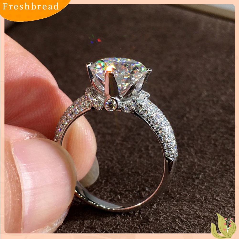 &lt; Freshbread &gt; Mewah Potongan Bulat Cubic Zirconia Bridal Pernikahan Pertunangan Cincin Perhiasan Hadiah