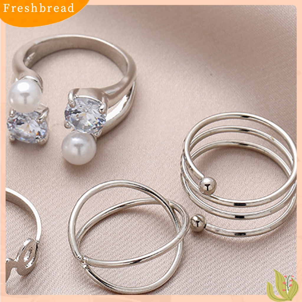 &lt; Freshbread &gt; 6Pcs Cincin Jari Huruf Kupu-Kupu Mutiara Imitasi Pria Wanita Bukaan Adjustable Ins Style Rings Fashion Jewelry