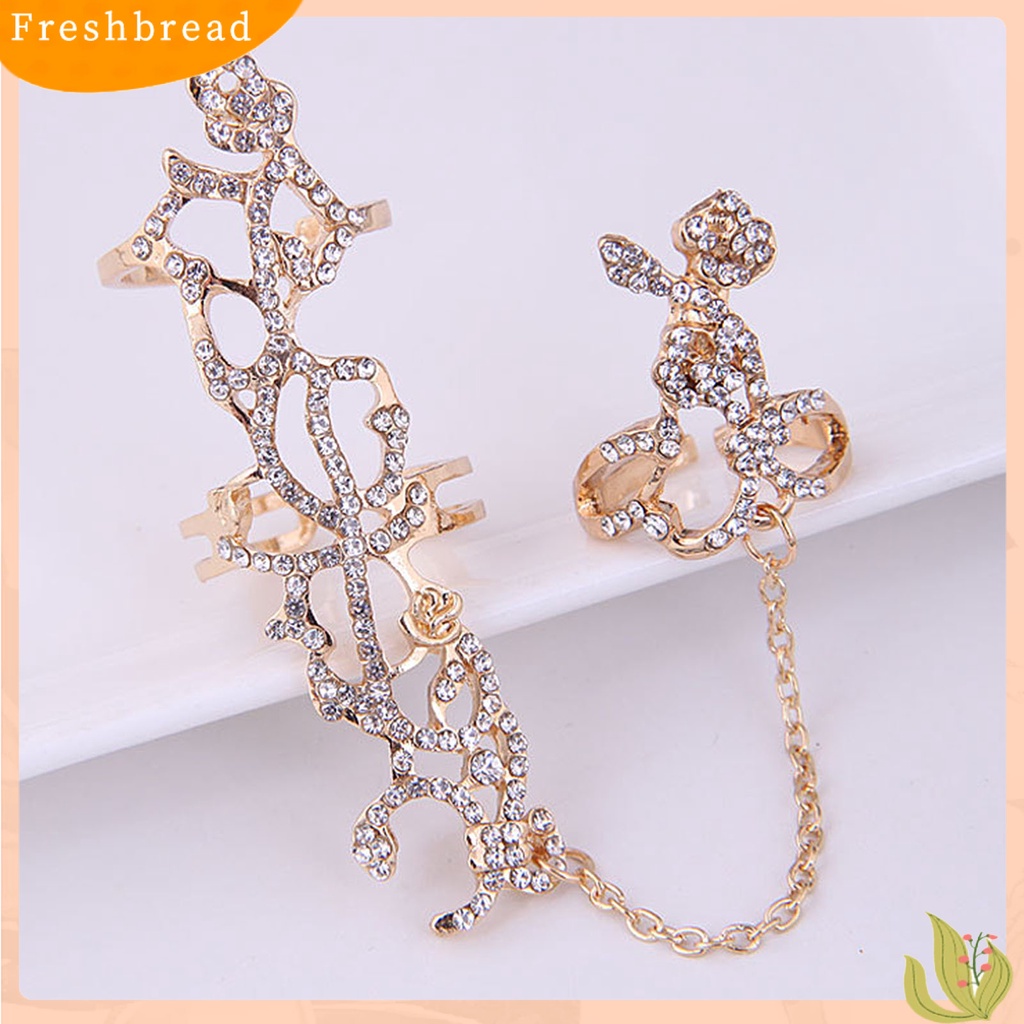 &lt; Freshbread &gt; Wanita Cincin Ganda Full Finger Rose One-piece Punk Sparkling Knuckle Armor Ring Untuk Cosplay