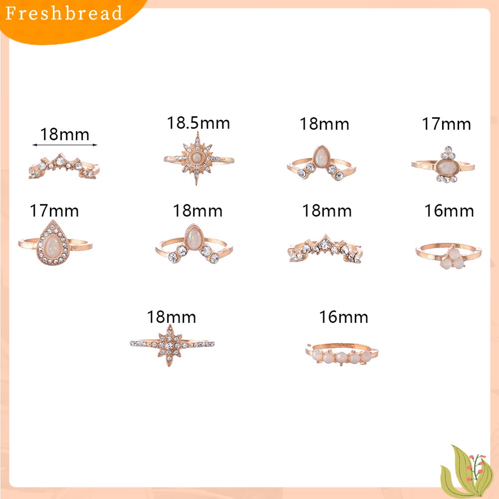 &lt; Freshbread &gt; 10Pcs/Set Wanita Tetesan Air Mahkota Berlian Imitasi Susun Midi Knuckle Finger Rings