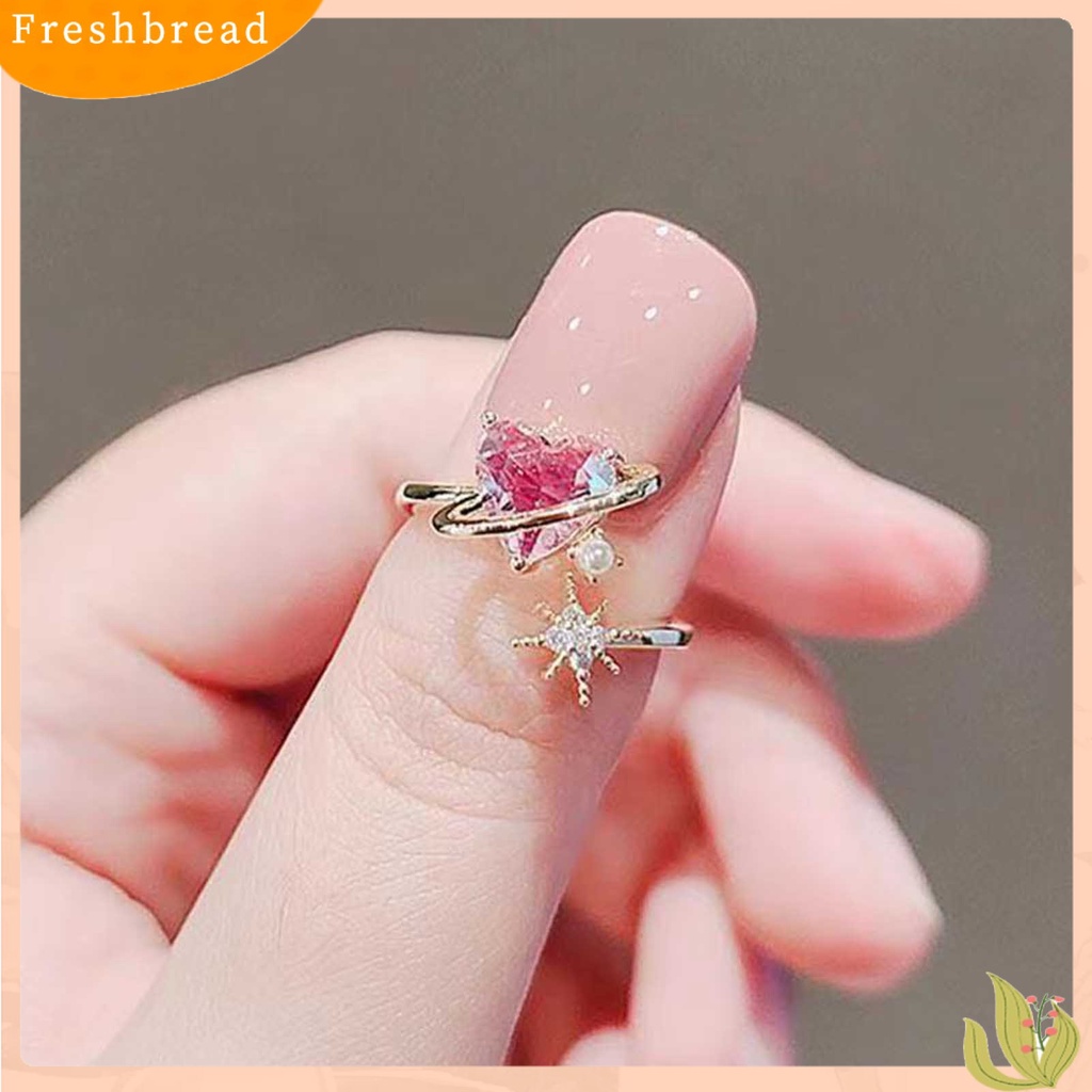 &lt; Freshbread &gt; Cincin Wanita Bentuk Hati Berlian Imitasi Mengkilap Opening Wedding Circlet Untuk Ulang Tahun