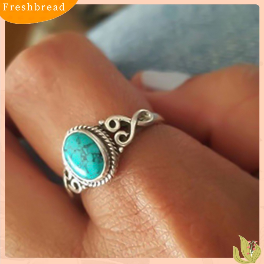 &lt; Freshbread &gt; Wanita Cincin Indah Imitasi Pirus Colorfast Gaya Vintage Women Circlet Finger Decoration