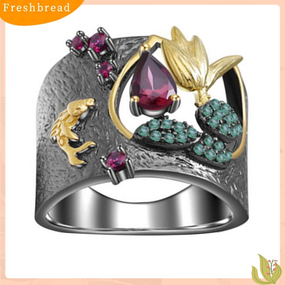 &lt; Freshbread &gt; Vintage Wanita Faux Ruby Bunga Berongga Jari Cincin Perhiasan Pernikahan Hadiah Xmas