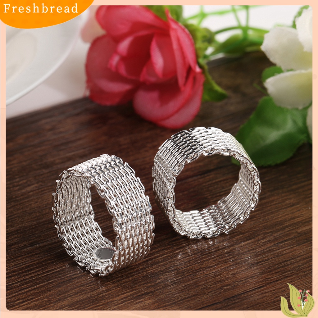 &lt; Freshbread &gt; Wanita Jaring Lebar Anyaman Jala Gaya Jari Cincin Perhiasan Berlapis Perak Charms Hadiah