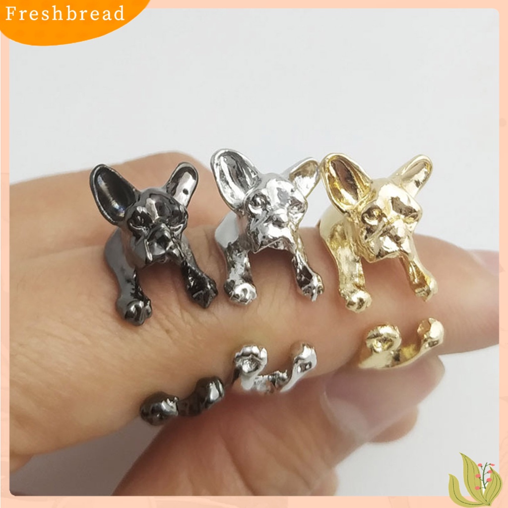 &lt; Freshbread &gt; Cincin Jari Bentuk Indah Warna Hidup Bahan Alloy Vintage French Bulldog Ring Wedding Band Untuk Lady