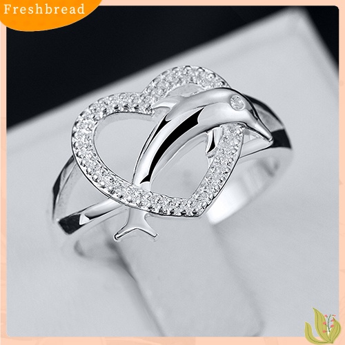 &lt; Freshbread &gt; Perhiasan Cincin Jari Hati Lumba Lumba Lapis Perak925 Wanita Charm Untuk Pesta Prom