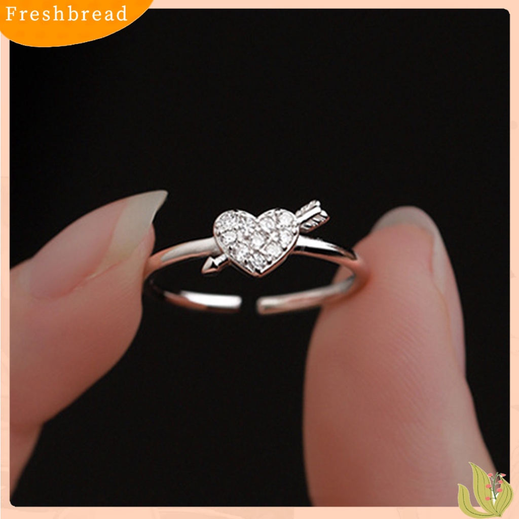 &lt; Freshbread &gt; Wanita Cincin Terbuka Mungil Emas Warna Perak Panah Melalui Berlian Imitasi Berkilau Cinta Hati Dewasa Jari Cincin Perhiasan Fashion