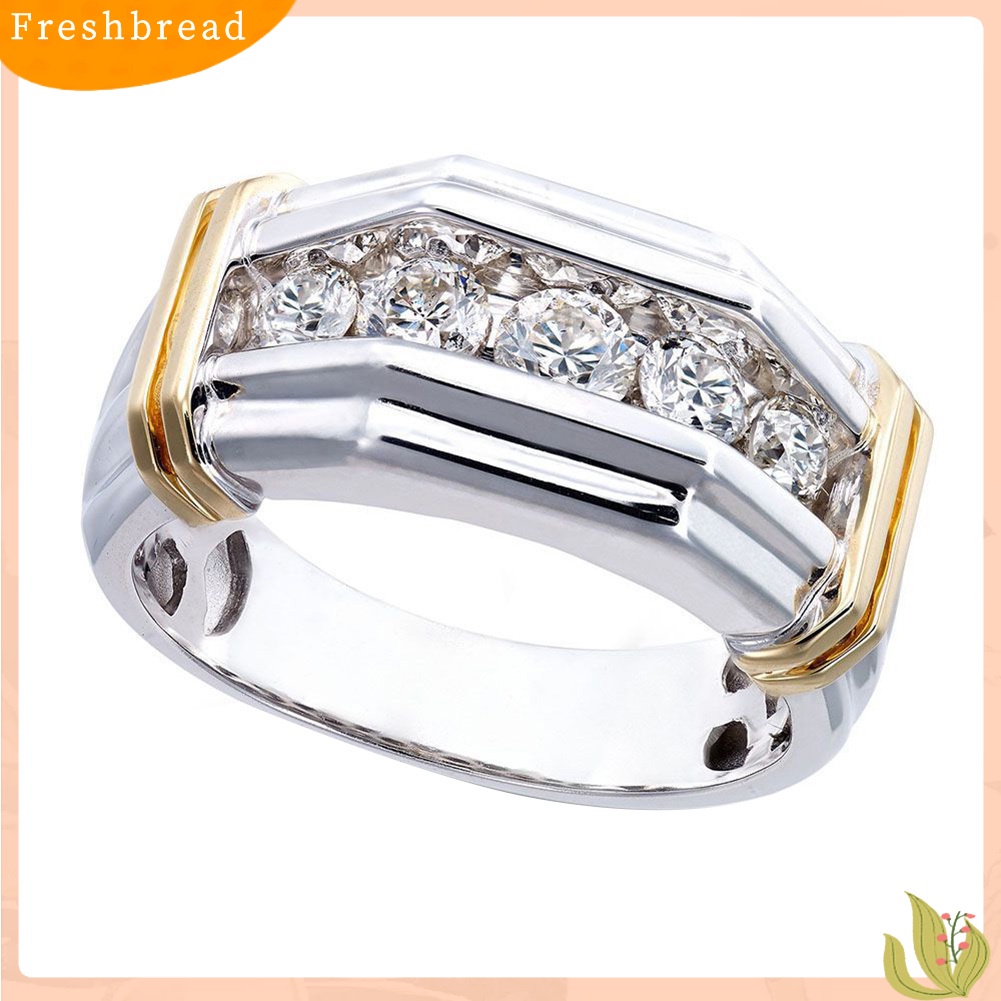 &lt; Freshbread &gt; Fashion Pria Berlian Imitasi Bertatahkan Dua Warna Jari Cincin Hadiah Perhiasan Pesta Pernikahan