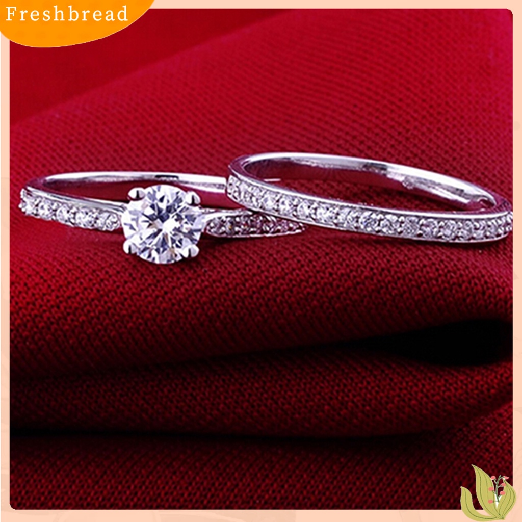 &lt; Freshbread &gt; 2Pcs/Set Cincin Shiny Cubic Zirconia Plated Silver Cincin Jari Pasangan Romantis Untuk Pernikahan